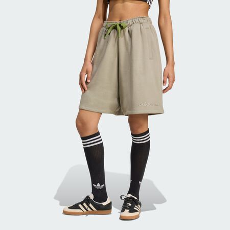 ADIDAS ORIGINALS Essentials Linear Shorts Oversized Silver Pebble WOMEN
