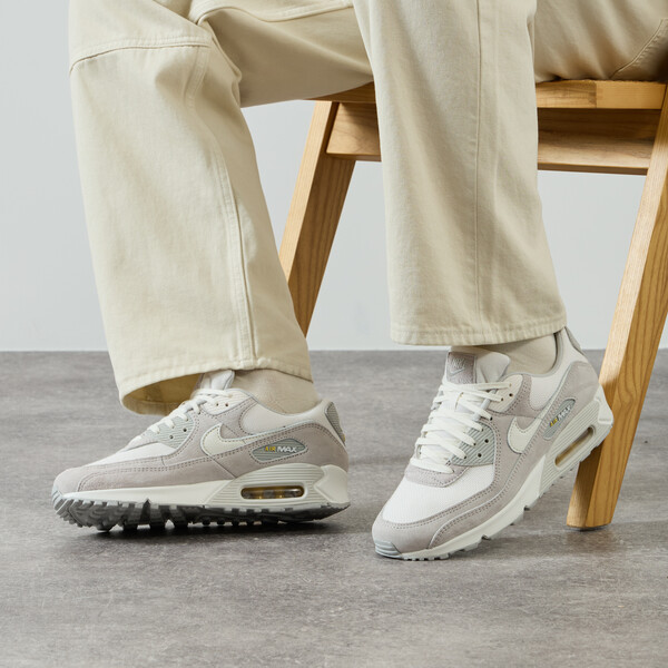 NIKE AIR MAX 90 SNEAKERS HOMME GRIS/BEIGE LACETS