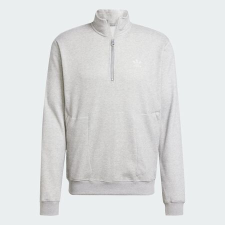 ADIDAS ORIGINALS Trefoil Essentials Waffle 1/2 Zip Sweatshirt Medium Grey Heather MEN