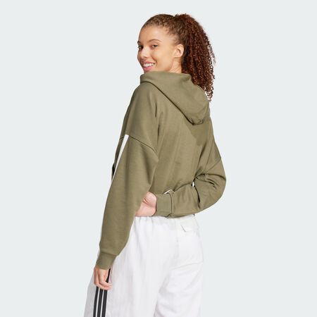 ADIDAS SPORTSWEAR Essentials 3-Stripes French Terry Quarter-Zip Hoodie Olive Strata / White WOMEN