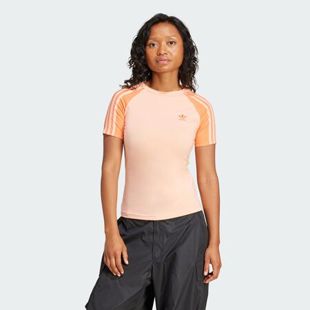 ADIDAS ORIGINALS Adicolor 3-Stripes Raglan Slim Tee Glow Pink WOMEN