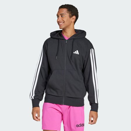 ADIDAS ORIGINALS Essentials 3-Stripes French Terry Full-Zip Hoodie Black / White MEN