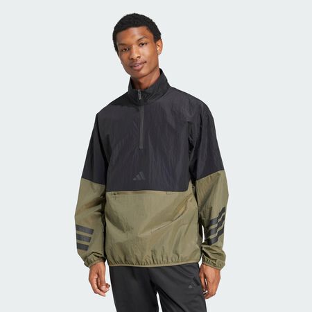 ADIDAS SPORTSWEAR Future Icons 3-Stripes Woven Half-Zip Sweatshirt Olive Strata MEN