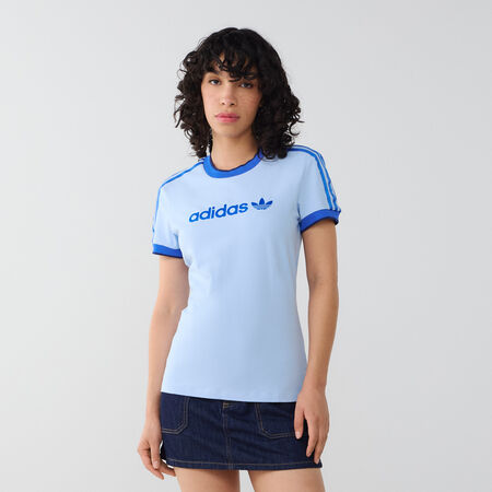 ADIDAS ORIGINALS TEE SHIRT SLIM BADGE 3 STRIPES BLUE WOMEN