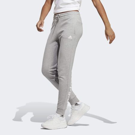 ADIDAS SPORTSWEAR Essentials Linear French Terry Cuffed Pants Medium Grey Heather / White WOMEN