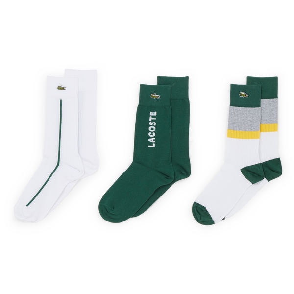 LACOSTE COFFRET CHAUSSETTES X3 CREW LOGO BLANC VERT CHAUSSETTE