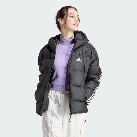 ADIDAS SPORTSWEAR Essentials 3-Stripes Mid Down Hooded Jacket Black WOMEN