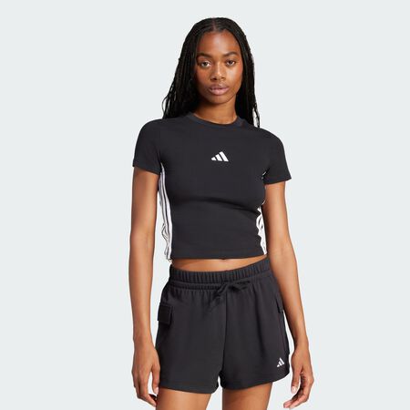 ADIDAS SPORTSWEAR Essentials 3-Stripes Slim Baby Tee Black / White WOMEN