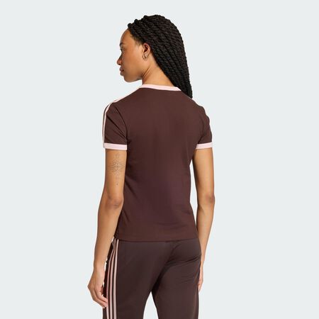 ADIDAS ORIGINALS TEE SHIRT SLIM 3 STRIPES MARRON/ROSE FEMME