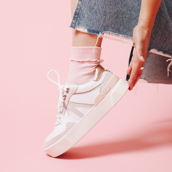 Womens white and deals pink lacoste trainers