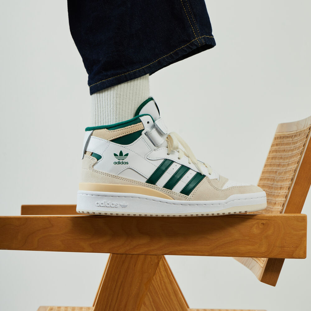 adidas Originals Women's Forum Mid Sneaker, White/Linen Green