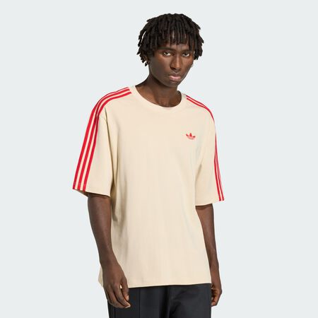 ADIDAS ORIGINALS T-SHIRT OVERSIZE 3 BANDES ADICOLOR Crystal Linen / Better Scarlet HOMME