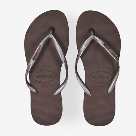 HAVAIANAS SLIM LOGO METALLIC BROWN WOMEN