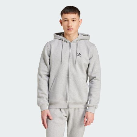 ADIDAS ORIGINALS Trefoil Essentials Full-Zip Hoodie Medium Grey Heather MEN