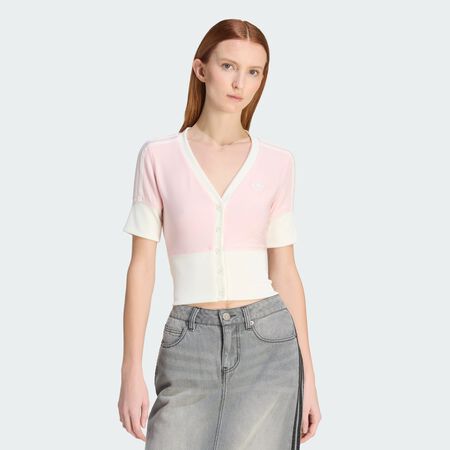 ADIDAS ORIGINALS T-SHIRT &Agrave; COL EN V AVEC BOUTONS Sandy Pink FEMME