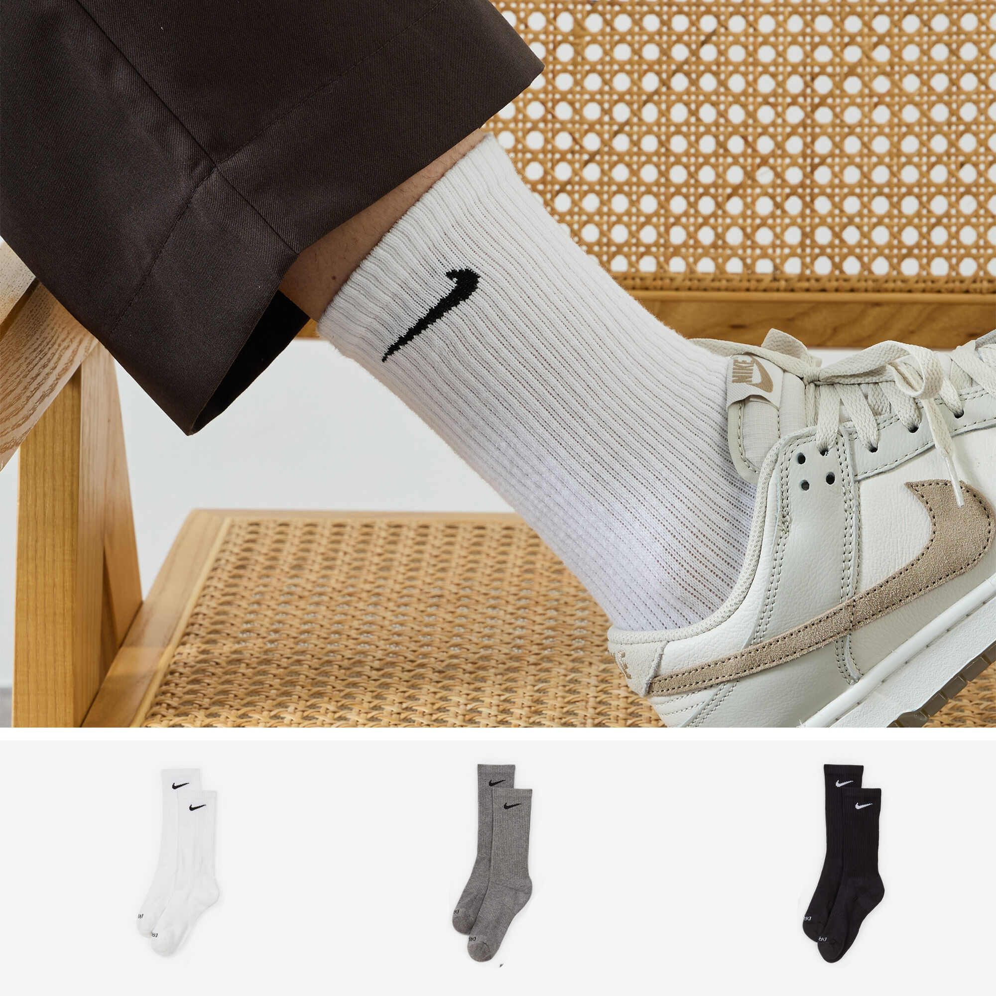 NIKE CHAUSSETTES X6 CREW CUSHION BLANC NOIR CHAUSSETTE HOMME Courir