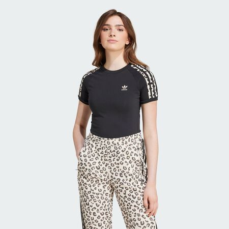 ADIDAS ORIGINALS Leopard 3-Stripes Tee Black WOMEN
