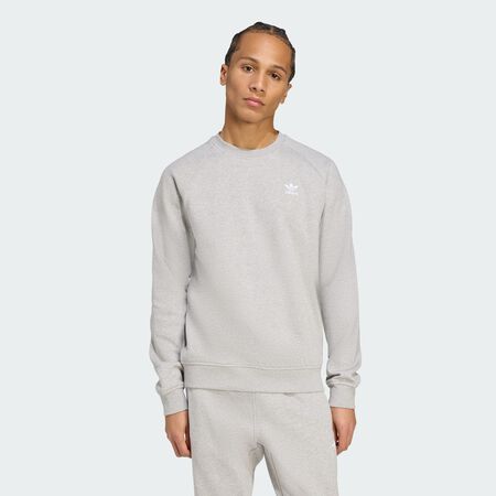 Trefoil Essentials Crew Sweatshirt : Medium Grey Heather / White