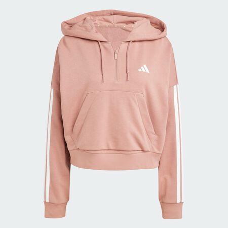Essentials 3-Stripes French Terry Quarter-Zip Hoodie : Warm Clay / White