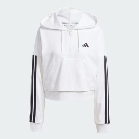 Essentials 3-Stripes French Terry Quarter-Zip Hoodie : White / Black
