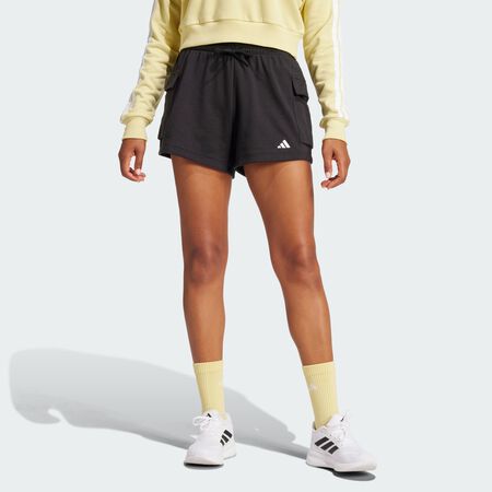 ADIDAS SPORTSWEAR Essentials Small Logo French Terry Cargo Shorts Black / White WOMEN