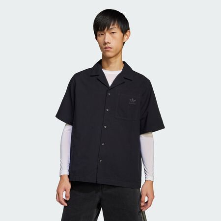 ADIDAS ORIGINALS Essentials Seersucker Short Sleeve Shirt Black MEN