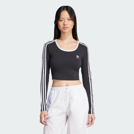ADIDAS ORIGINALS T-shirt court manches longues Adicolor 3 bandes Black FEMME