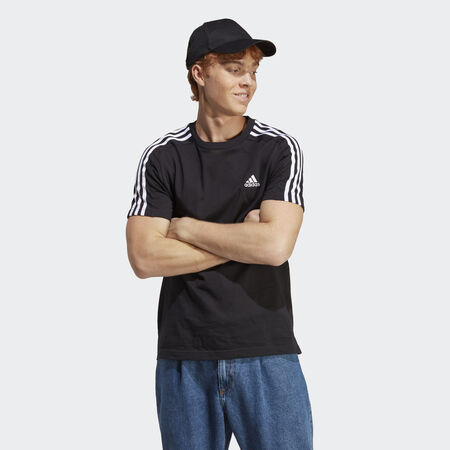 ADIDAS SPORTSWEAR Essentials Single Jersey 3-Stripes Tee Black / White MEN