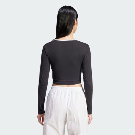 ADIDAS ORIGINALS Adicolor 3-Stripes Long Sleeve Crop Tee Black WOMEN