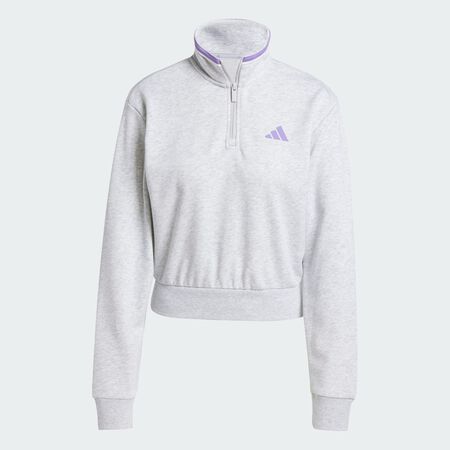 ADIDAS ORIGINALS Essentials Color Pop French Terry Crop Quarter-Zip Track Jacket Light Grey Heather WOMEN