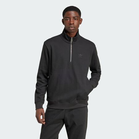 ADIDAS ORIGINALS Trefoil Essentials Waffle 1/2 Zip Sweatshirt Black MEN