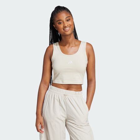 ADIDAS SPORTSWEAR Essentials Small Logo Cotton Lifestyle Tank Top Beige / White WOMEN