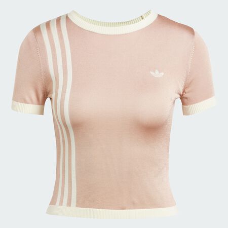 ADIDAS ORIGINALS Knitted 3-Stripes Short Tee Ash Pearl WOMEN