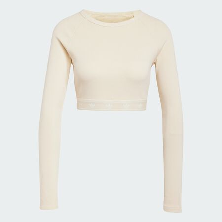 ADIDAS ORIGINALS Ribbed Long Sleeve Crop Top Cream White WOMEN