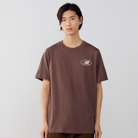 NEW BALANCE TEE SHIRT OVAL LOGO BROWN/BEIGE MEN