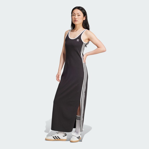ADIDAS ORIGINALS Adicolor 3-Stripes Tank Maxi Dress Black White