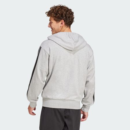 ADIDAS ORIGINALS Veste à capuche entièrement zippée French terry 3 bandes Essentials Medium Grey Heather / Black HOMME