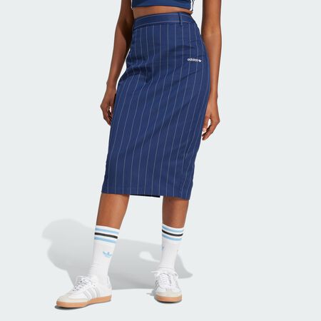 ADIDAS ORIGINALS Pinstripe Pencil Skirt Night Indigo / Off White WOMEN