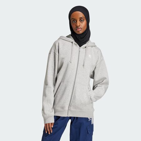 ADIDAS ORIGINALS Essentials Full-Zip Fleece Hoodie Medium Grey Heather WOMEN