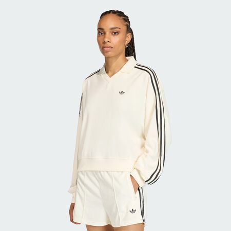 ADIDAS ORIGINALS TERRY TOWEL V NECK LONG SLEEVES Polo Shirt Off White WOMEN