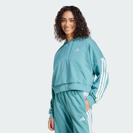 ADIDAS SPORTSWEAR Essentials 3-Stripes French Terry Quarter-Zip Hoodie Powder Teal / White WOMEN