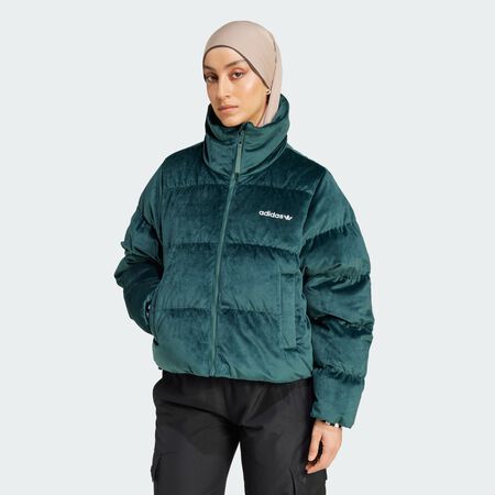 ADIDAS ORIGINALS Regen Velvet Down Puffer Jacket Mineral Green WOMEN