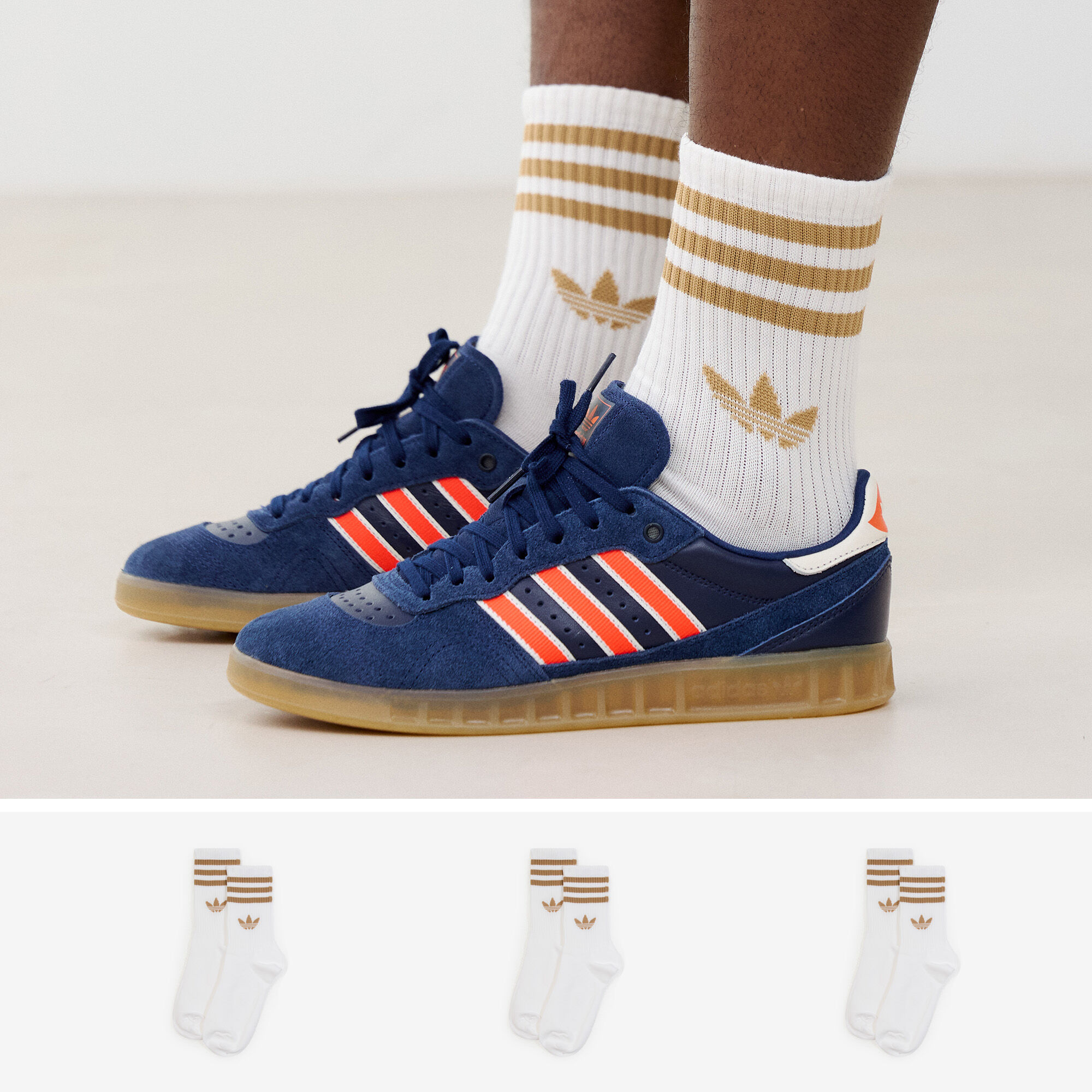 Chaussettes X3 Crew 3 Stripes Blanc/marron