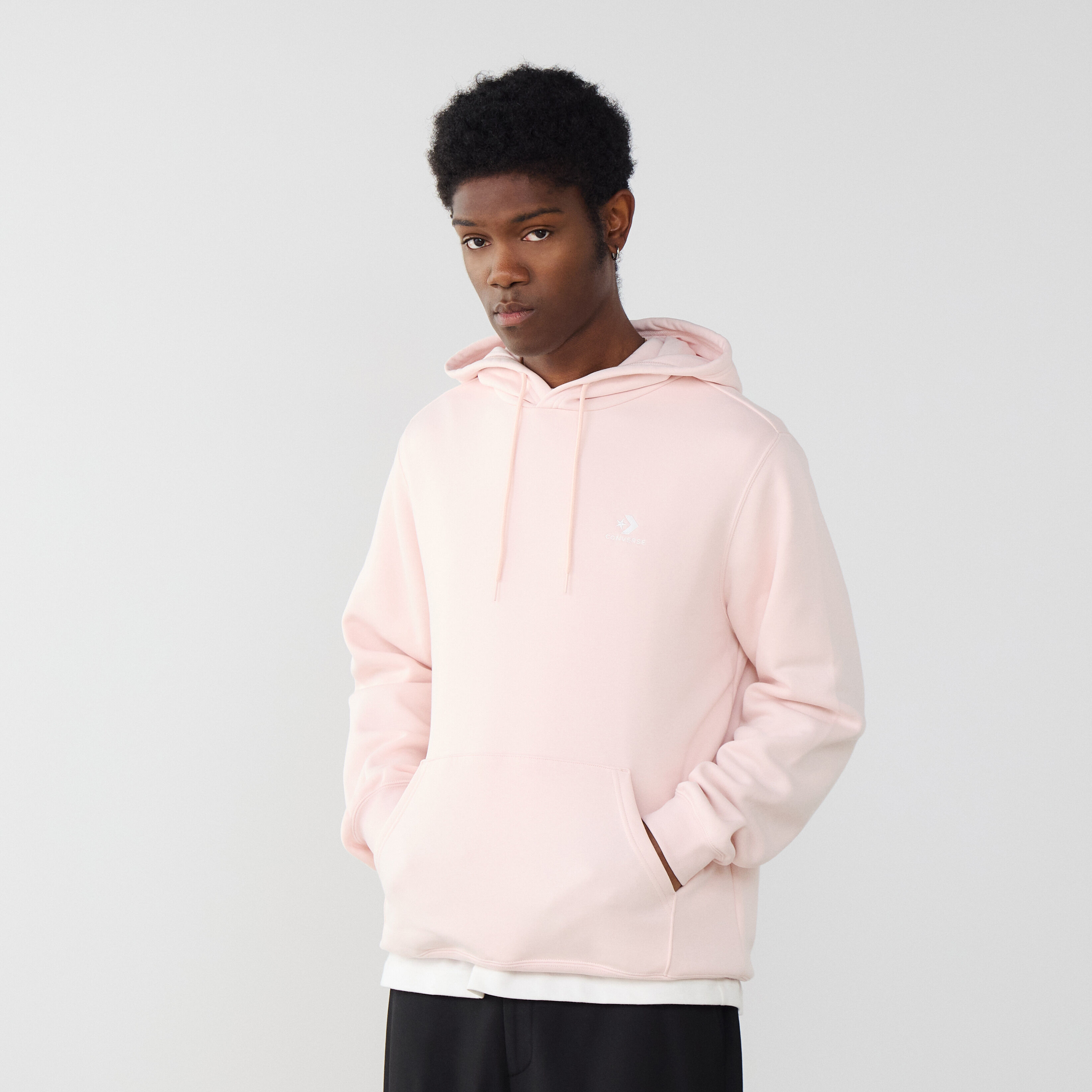 CONVERSE HOODIE STAR CHEVRON EMBROIDERED PINK WHITE SWEATSHIRTS MEN Courir