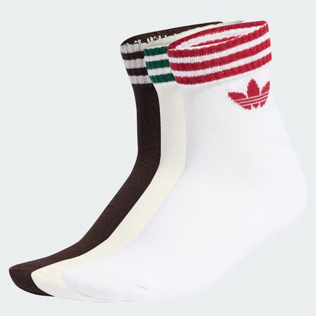 ADIDAS ORIGINALS 3-Stripes Ankle Socks 3 Pairs Off White / Aurora Coffee / White UNISEX