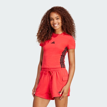 ADIDAS SPORTSWEAR Essentials 3-Stripes Slim Baby Tee Pure Ruby / Black WOMEN