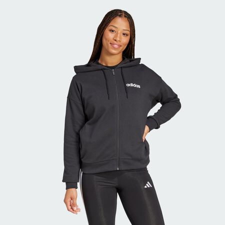 ADIDAS SPORTSWEAR Veste à capuche entièrement zippée French terry Essentials Linear (Grandes tailles) Black / White FEMME
