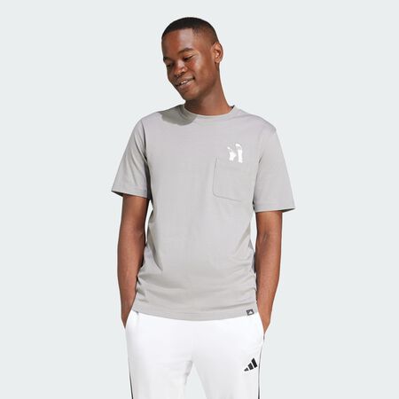 ADIDAS SPORTSWEAR Lounge Slides Graphic Pocket Tee Charcoal Solid Grey MEN