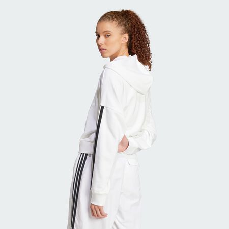 ADIDAS SPORTSWEAR Essentials 3-Stripes French Terry Quarter-Zip Hoodie White / Black WOMEN