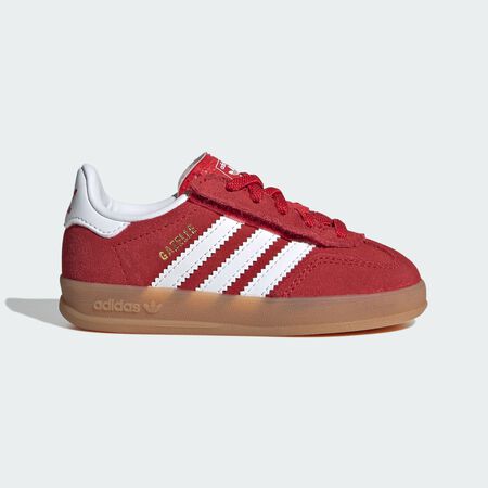 ADIDAS ORIGINALS GAZELLE INDOOR COMFORT CLOSURE ELASTIC LACE SHOES Better Scarlet / Cloud White / Gum BABIES